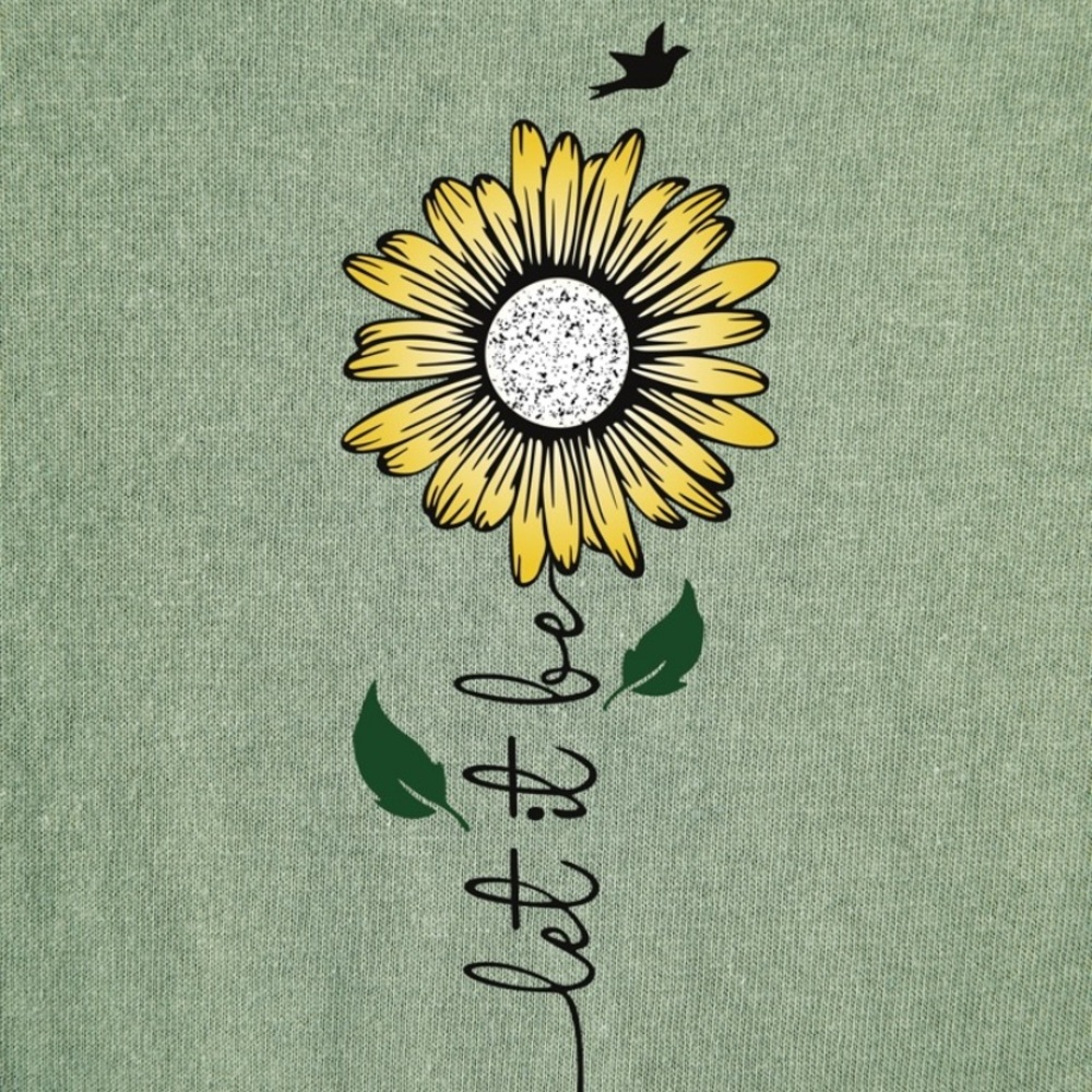 CLEARANCE Green Sunflower ‘Let It Be’ Casual Graphic Tee - Picture 2 of 3